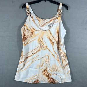 Women’s Marble-Print Tank Top in White and Brown